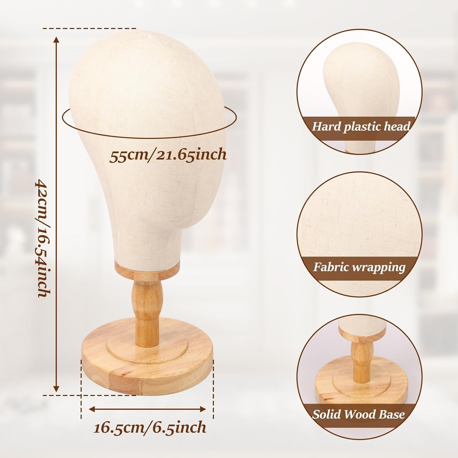 Awobepl Wig Head Stand Easy to Install Hat Display Stand Practical Wig Head Display Stand Fabric Wig Head for Wigs Hats Caps Headdress image number 5