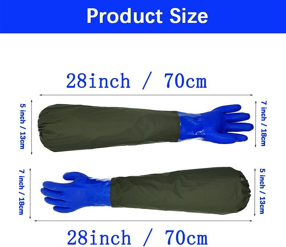 Long Waterproof Rubber Gloves, Pond Gloves, 28&rdquo; Shoulder Length Insulated PVC Coated Chemical Resistant Gloves Reusable, Resist Acid, Alkali & Oil, Machinery, Industry, Fishery, Aquarium Gloves