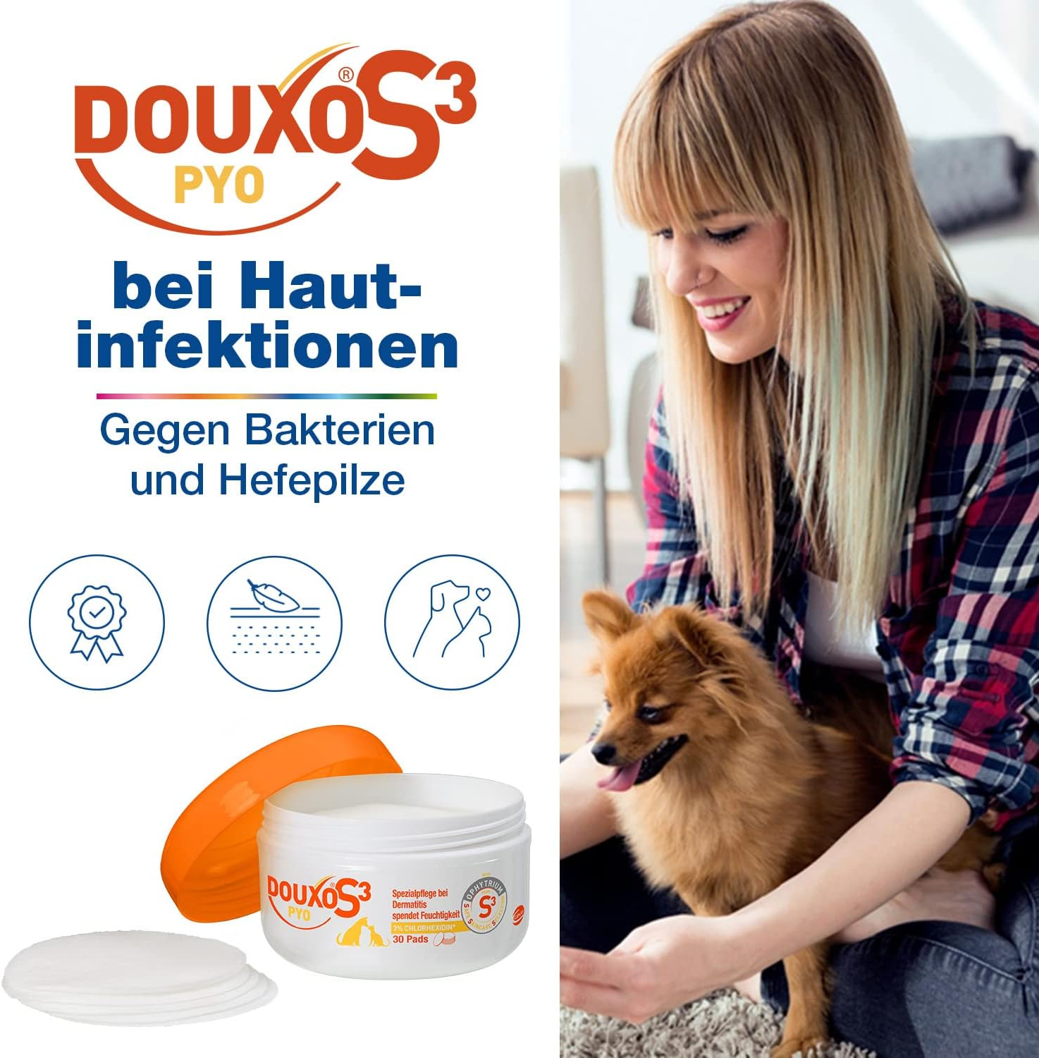 Douxo S3 CEVA Pyo Pads | Pack of 30 | Cleaning Pads for Dogs and Cats | for Cleaning and Disinfecting the Skin | for Bacterial And/Or Yeast Related Imbalance image number 1