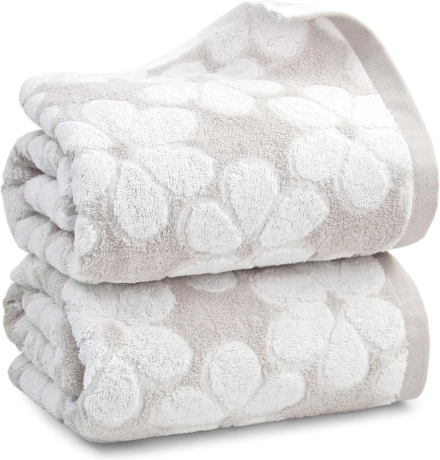 Cotton Towels for Bathroom Decor with Floral Jacquard, Super Soft and Absorbent Bath Towel Set of 2, Large Size 27.5X55 Inches