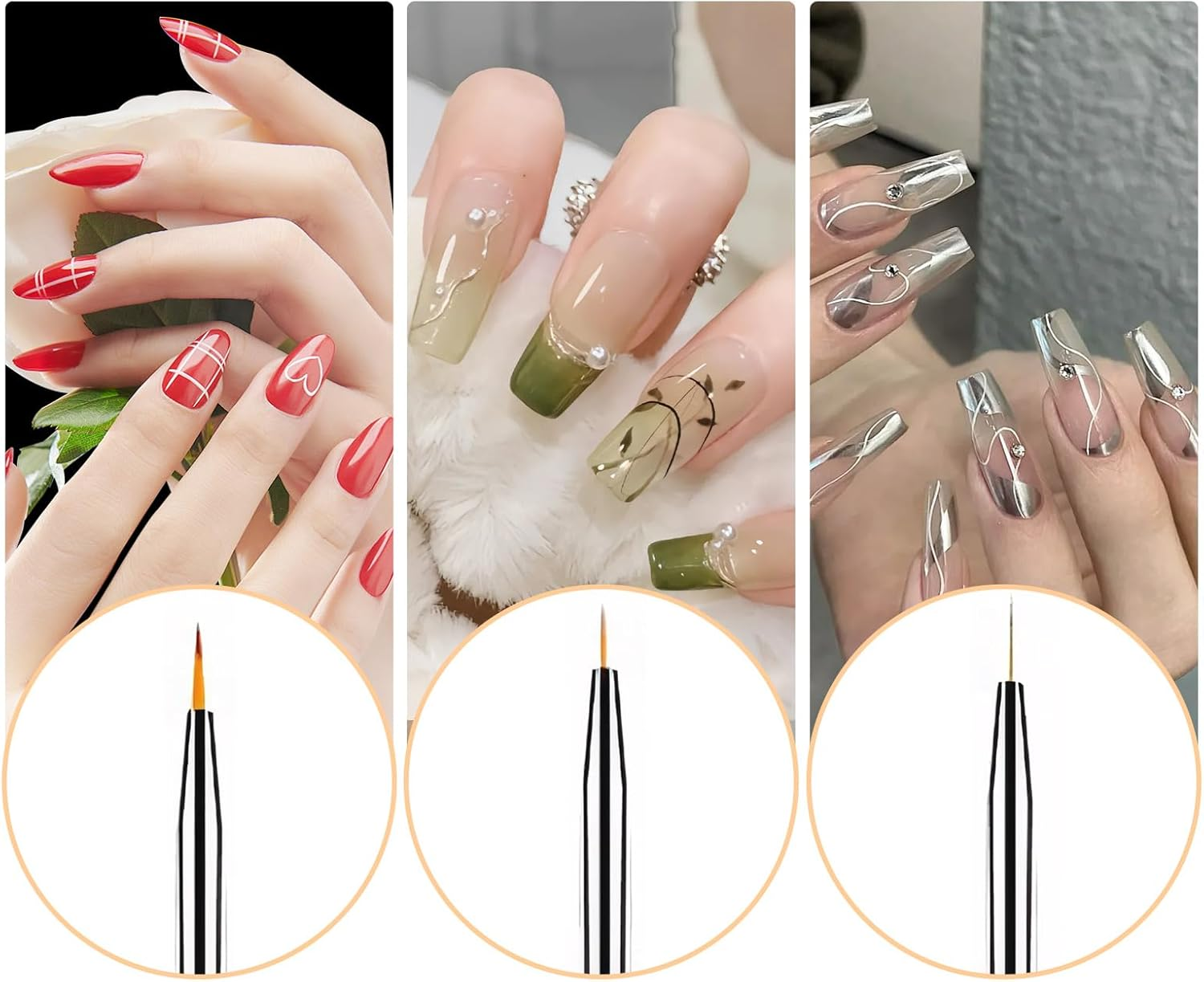 Reayou Nail Art Brushes Set, 6 PCS Manicure Design Pens Painting Tools with Double-Headed Liner Brush Gel Dotting Pen for DIY Pattern Drawing Coloring Nail Extension Home Salon