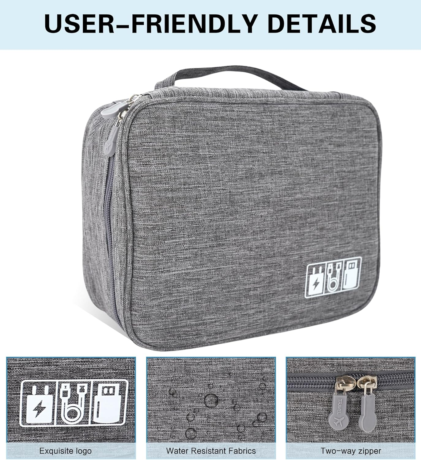 Electronics Organizer Bag, Cord Organizer Travel, Portable Tech Bag, Travel Waterproof Cable Case, Essentials for Cord/Charger/Earphone/Usb/Tablet/Electronic Accessories image number 6