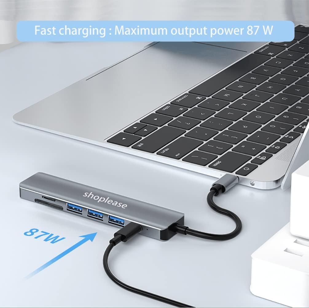 USB C Hub with 100W PD Port, 7-In-1 Type C Hub with 4K HDMI Adapter, 1 USB 3.0 Port & 2 USB 2.0 Ports, SD/TF Card Reader, USB C Multiport Docking Station for Macbook Pro, Chromebook, XPS, and Others image number 5