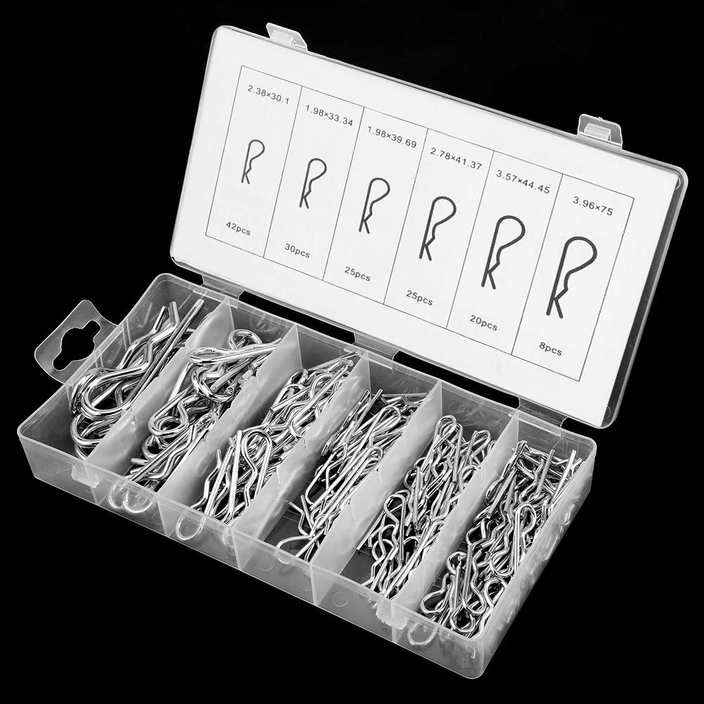 Plated Hitch Pin Fastening Pin Set, 150Pcs R Cotter Pin Tractor Pin Clip Assortment Fastener Set 6 Different Sizes with Plastic Box for Tow Tractor Light Truck Lawn Mower image number 5