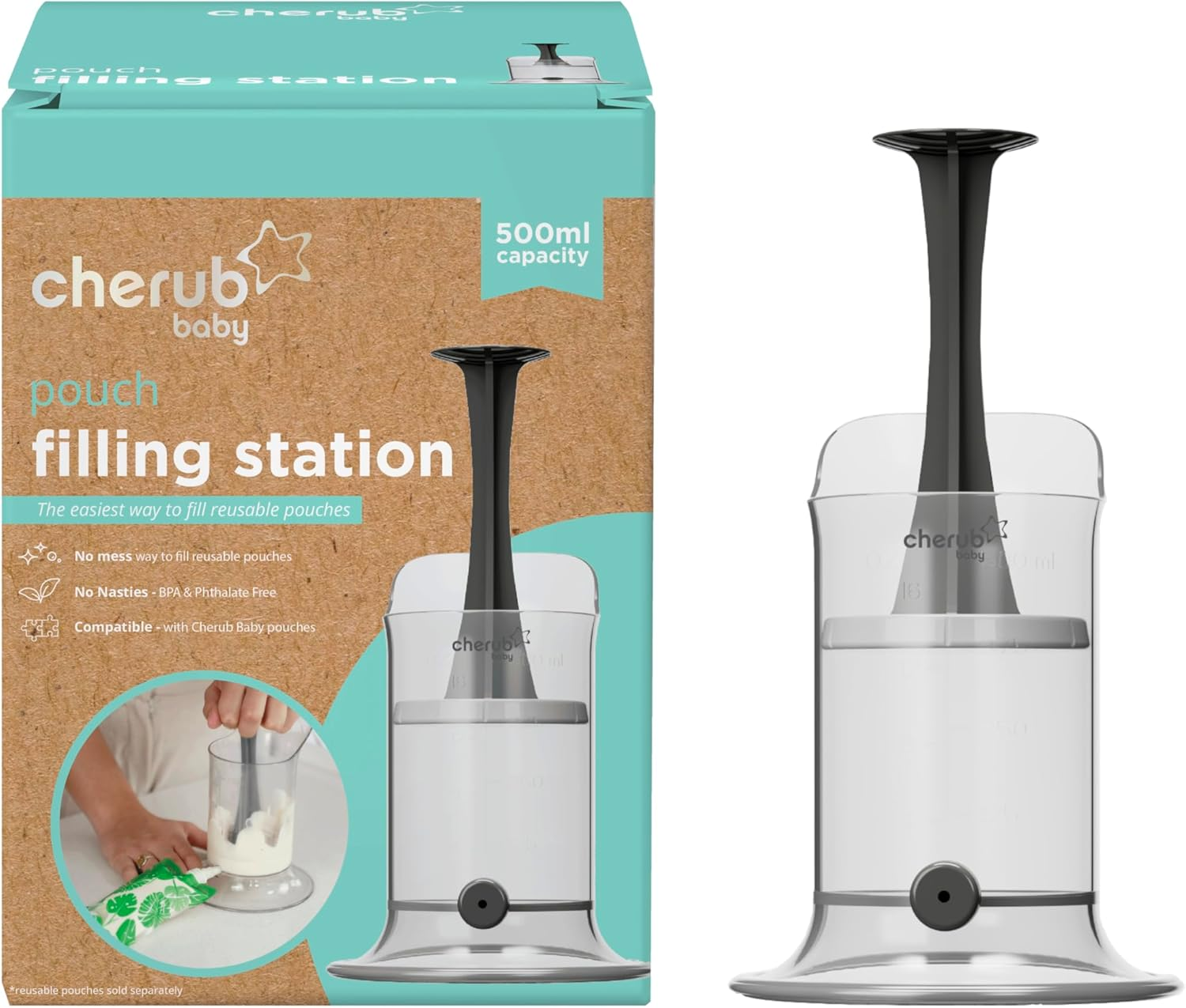 Cherub Baby Reusable Puree Pouch Filling Station 500ML for Reusable Food Pouches | No Mess Baby Food Prep System | Batch Cooking Essential | Easy Fill Puree Maker Accessory image number 5