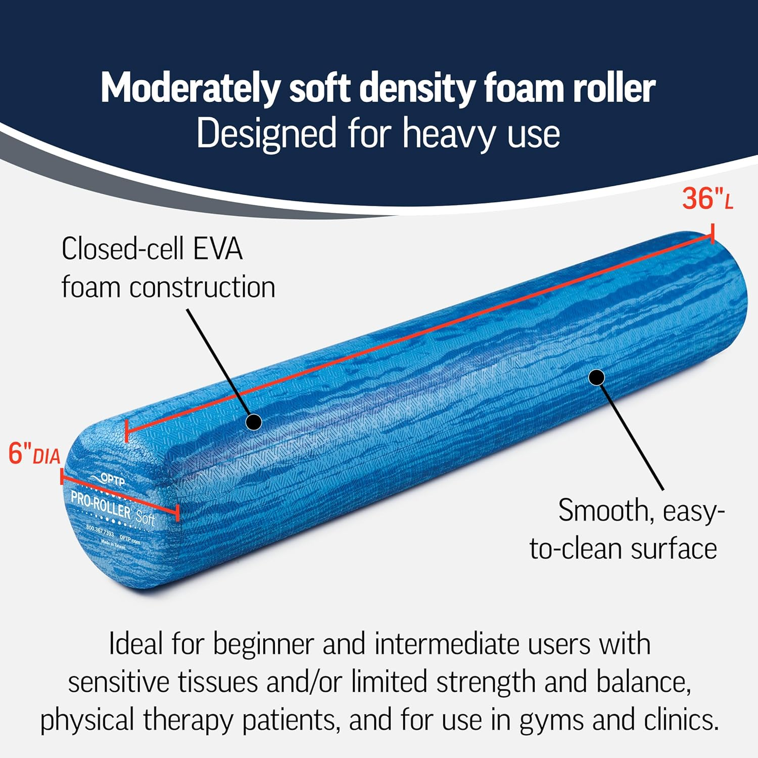 OPTP PRO-ROLLER Soft Foam Roller - Blue 36 X 6 PSFR36B image number 2