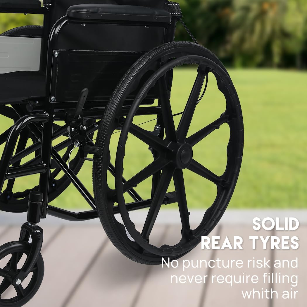 24 INCH Lightweight Foldable Wheelchair with Park Brakes and Free Flip Armrests &ndash; Perfect for Elderly Comfort and Convenience! - Black image number 4