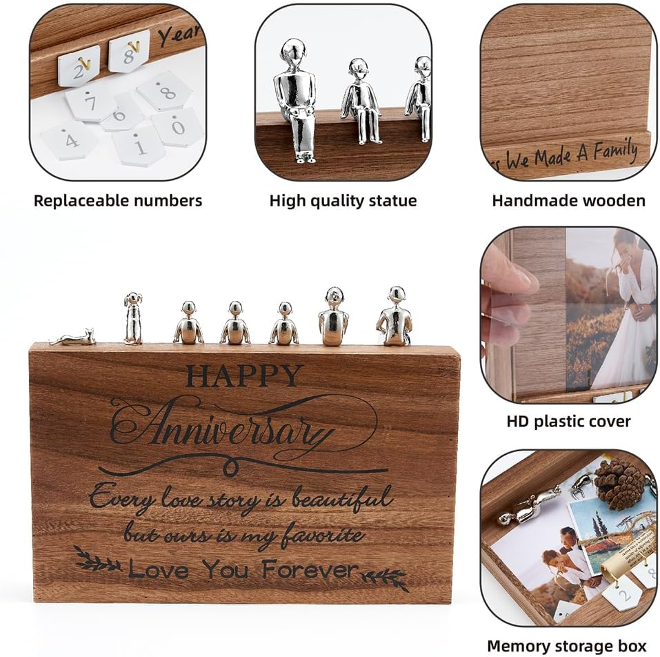 Personalized Romantic Wedding and Anniversary Keepsake Box with Family Statue - Wooden Memory Picture Box for Cherished Keepsakes and Ticket Storage - Elegant Couple Gift image number 3