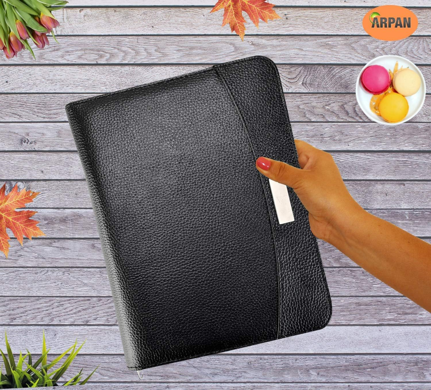 A5 Zipped Business Executive Conference Folder with Calculator & Pad Ring Binder Portfolio - Black Arpan image number 6