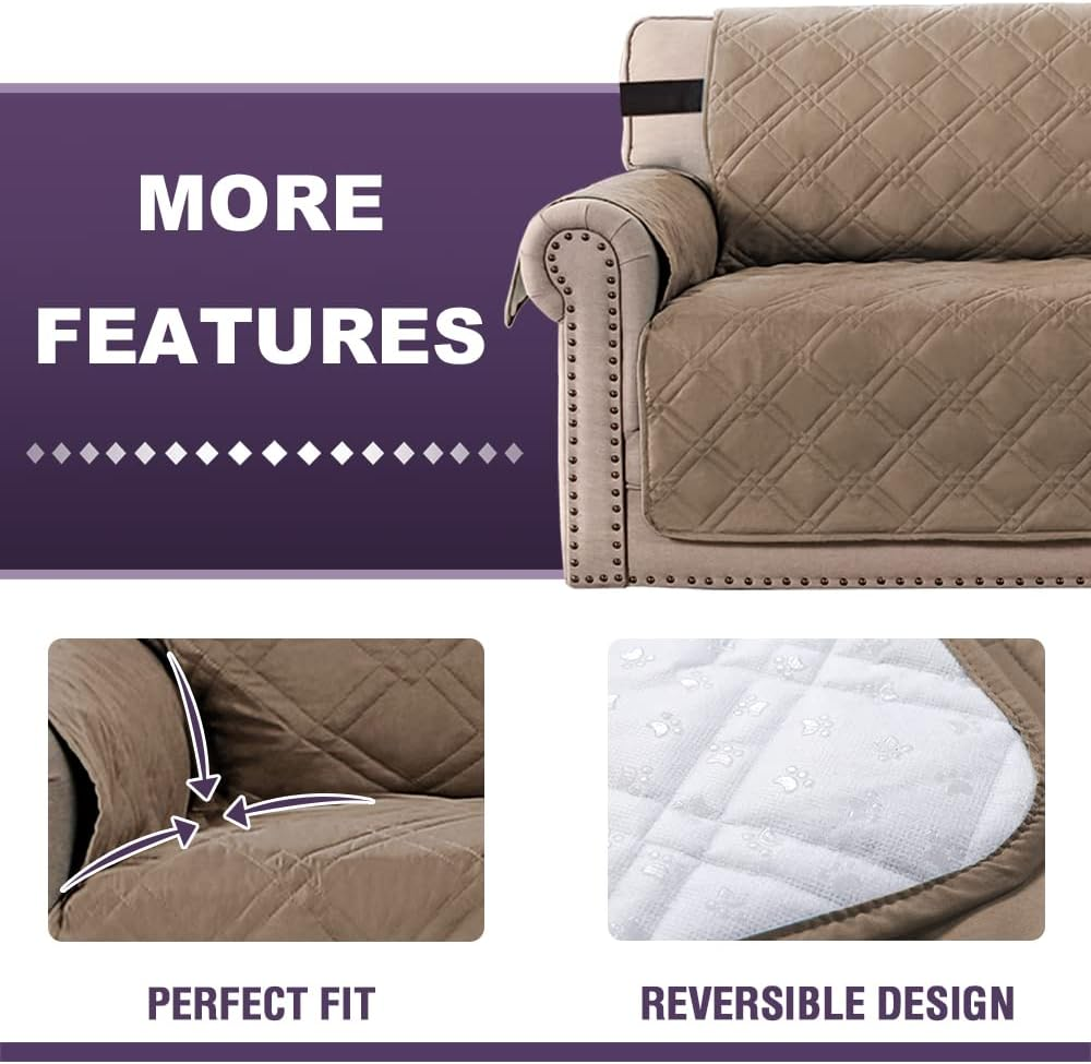 H.VERSAILTEX 100% Waterproof Couch Covers Machine Washable Sofa Cover for Dogs/Pets/Kids Couch Protector Waterproof Non-Slip Backing Sofa Slipcover for Pets (3 Seater, Taupe) image number 6