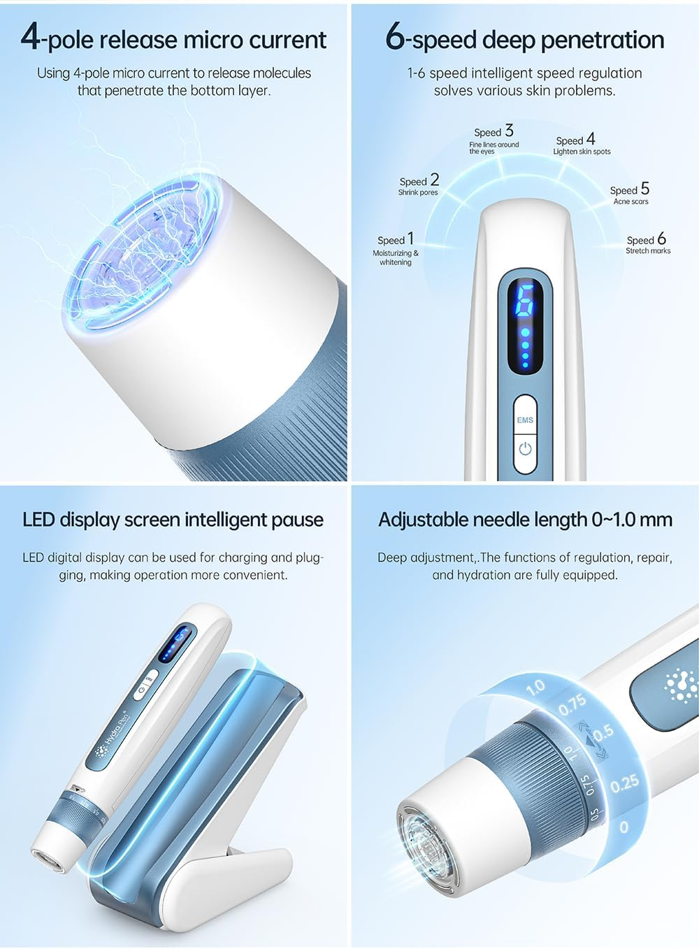 Hydra Pen H5 Microneedling Kit, Wireless Serum Applicator with EMS Microcurrent & LED Display, Skin Care Device for Wrinkle Reduction & Acne Scar Treatment, 12 Replacement Cartridges,Without Serum image number 6