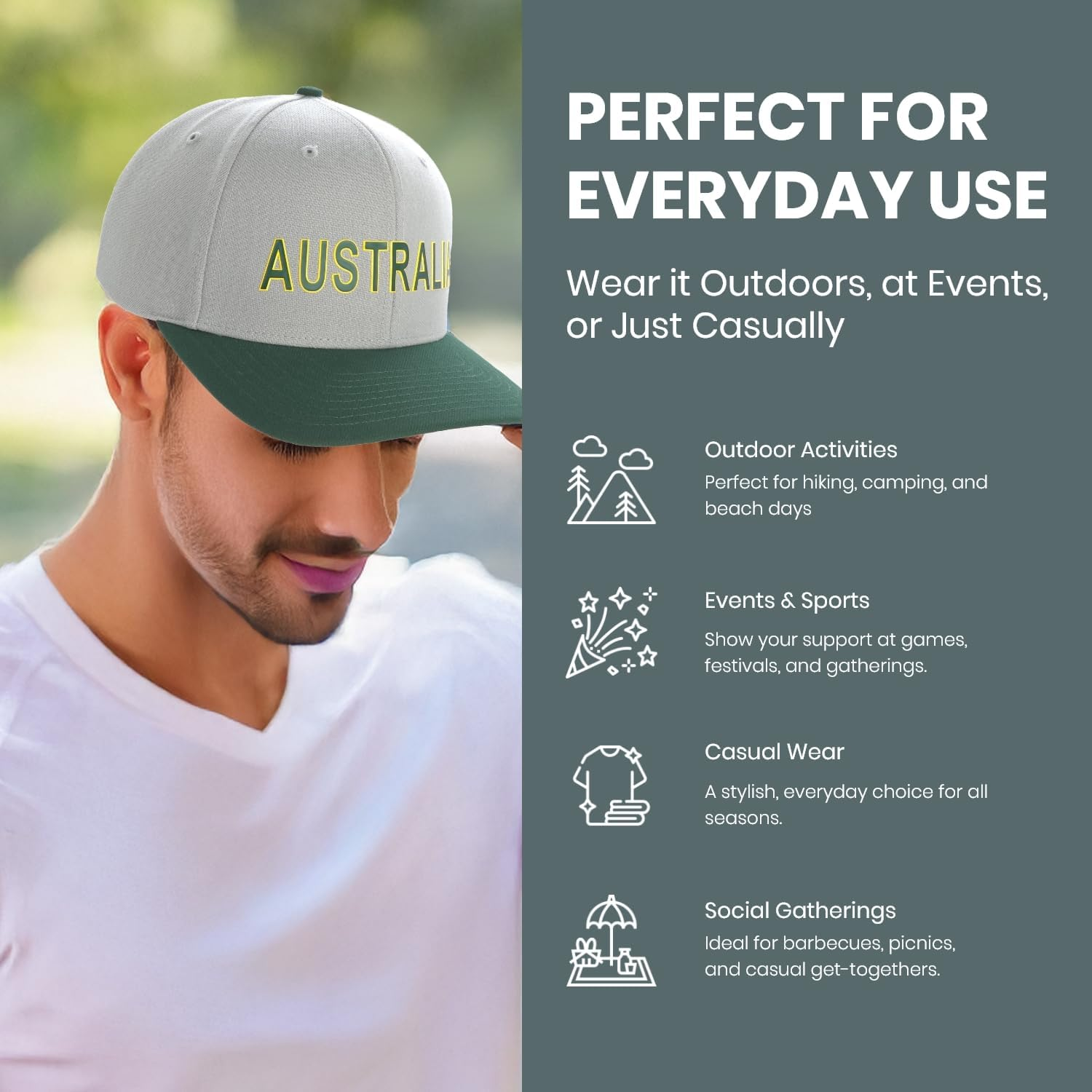 INTERSTATE Australia Supporter Cap, Richardson 514 Surge Adjustable Baseball Cap, 6-Panel, Precurved Bill, Adjustable Hook-And-Loop Closure, Surge Fabric, Grey Underbill - Grey image number 5