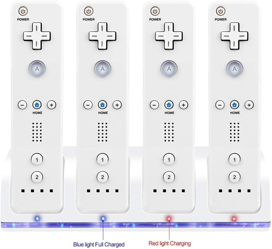 4-In-1 Charging Station for Wii&Wiiu Remote Controller with 4 Rechargeable Battery Packs,4 Port Charging Station+4 Pcs 2800Mah Replacement Batteries+Usb (Cable Remote Not Included) (White) image number 6