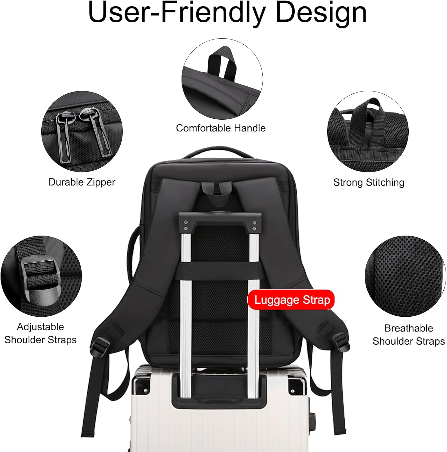 Laptop Backpack for Men, Business Travel Backpack with USB Charging Port, Waterproof Carry on Work Backpack, Portable Computer Backpacks Fits 15.6 Inch Laptop, Black image number 3