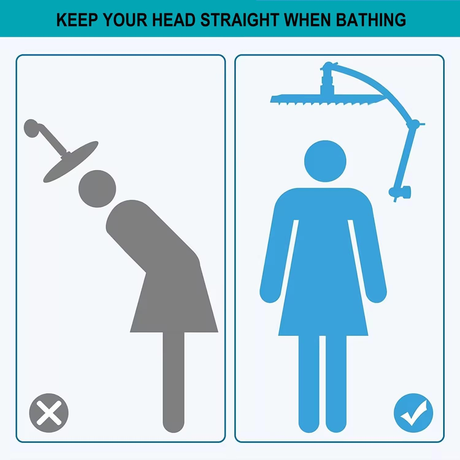 JINYOMFLY Shower Arm Extension Chrome 16" Curved Shower Head Extension Arm Shower Head Extension with Locking Joint Adjustable Height and Angle G1/2" Thread