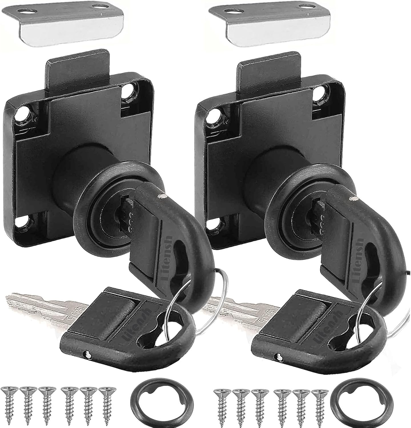 4PCS Cam Lock 22Mm, Security Cabinet Lock with Key Different Cupboard Lock for Furniture Mailbox Drawer Postbox Letterbox Household Office Door Locks Black