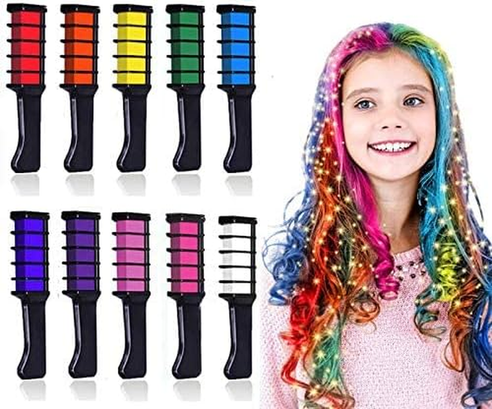 Kalolary 10 Colors Hair Chalk for Girls Kids, Temporary Bright Hair Color Dye for Girls Age 4 5 6 7 8 9 10+, Washable Hair Chalk Comb for Party Cosplay DIY