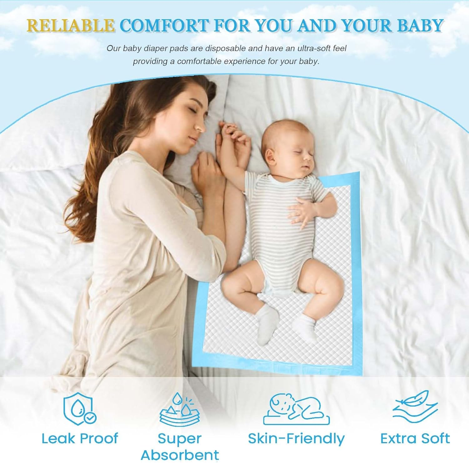 100 Pcs Baby Disposable Underpad Disposable Changing Pads for Baby Waterproof Portable Diaper Changing Pad,Quick Drying Features Breathable for Newborn -Protector Mat (17Inx13In) image number 1