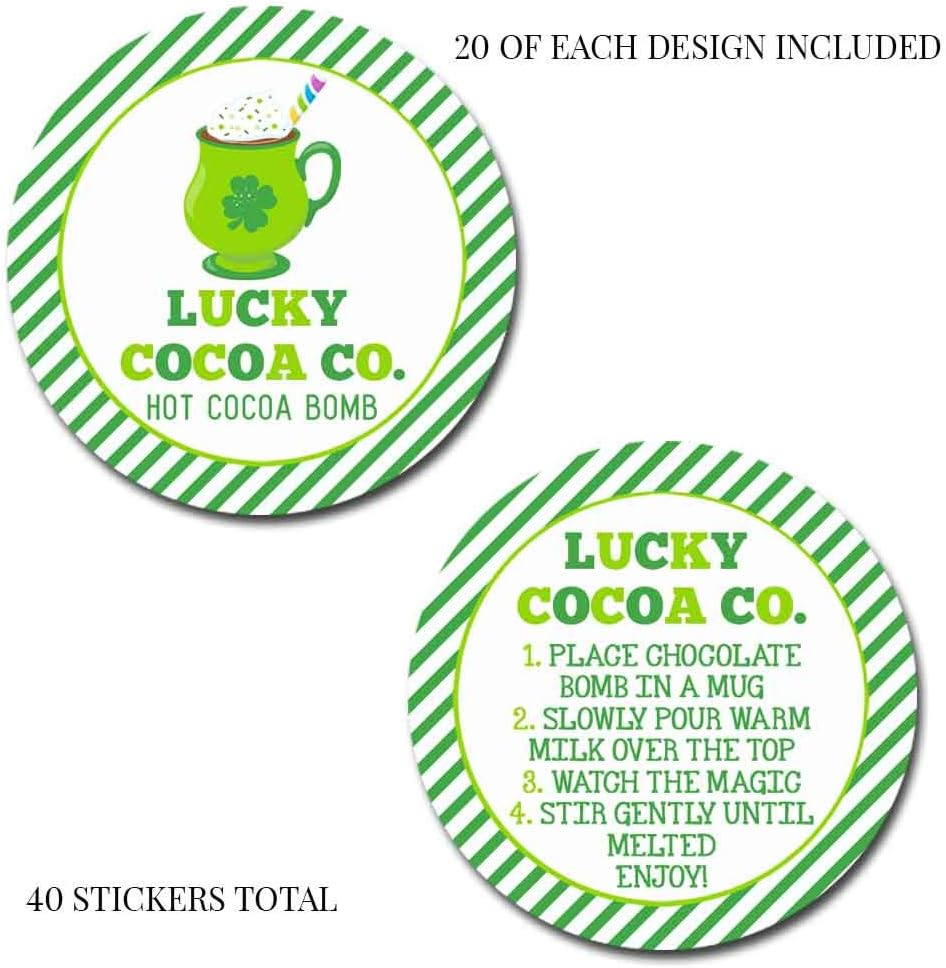 Lucky Cocoa Co. Festive Mug Themed St. Patrick'S Day Hot Cocoa Bomb Sticker Labels, Total of 40 2" Circle Stickers (20 Sets of 2) by Amandacreation image number 2