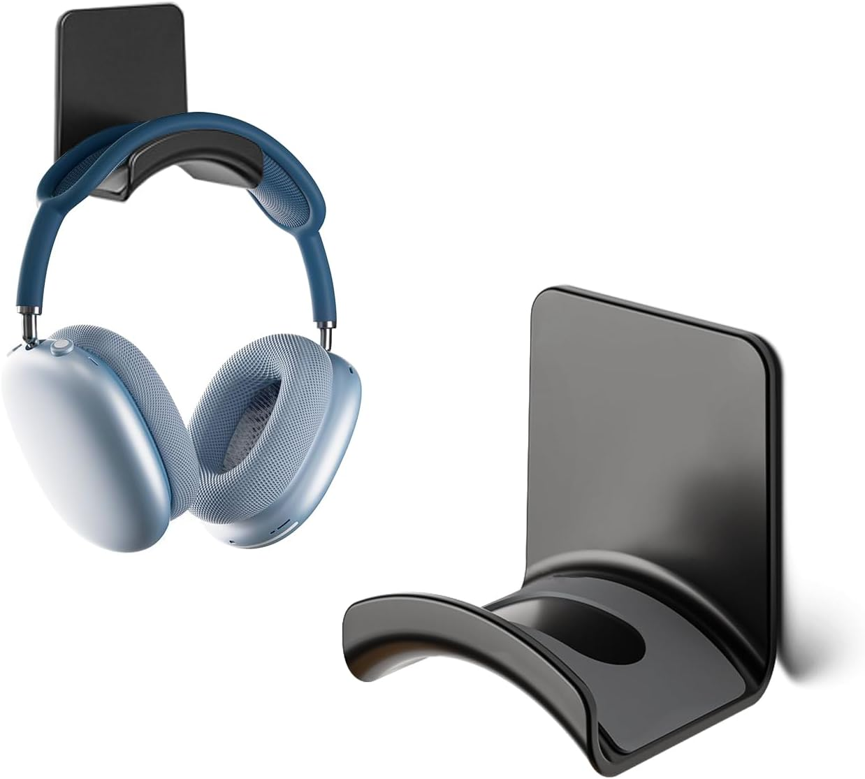 ME-E Mini Headphone Stand for Desk &ndash; under Desk Headset Wall Mount with Strong Adhesive Hook, Compatible with Airpods Max &Most Headphone/Controller (Wall Mount/Black) image number 5