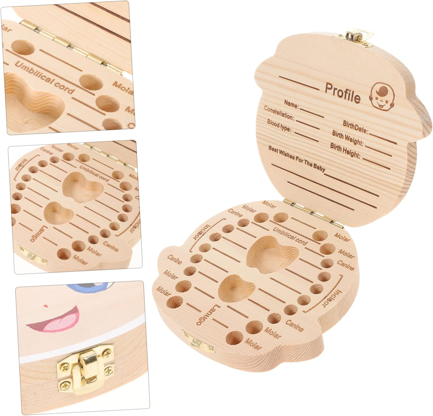 IMIKEYA Baby Tooth Box Wooden Keepsake Cartoon First Tooth Holder for Boys and Girls Newborn Memory Case