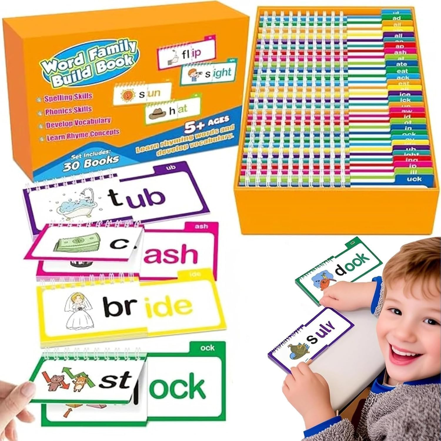 30 Read and Rhyme Flip Books,Word Family Flip Books,Abc Vocabulary Flash Cards,Sight Words Flash Cards,Educational Reading Games