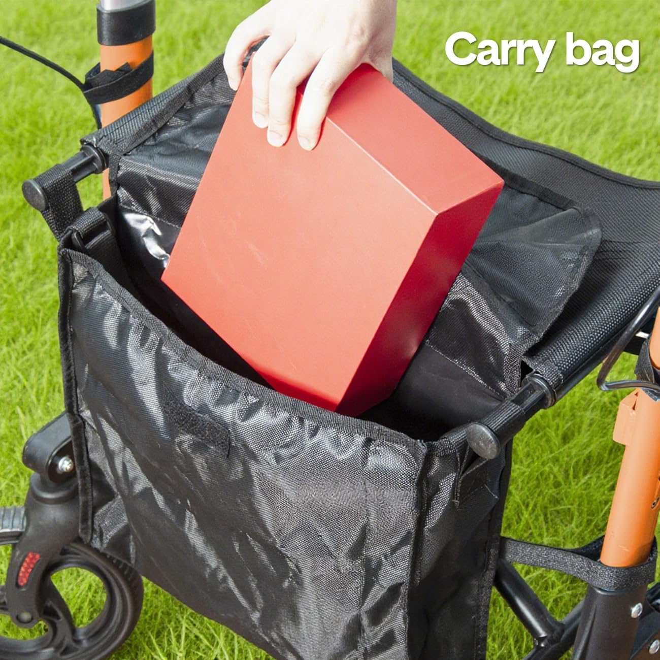 Rollator Walker with Seat, 4 Large Wheels, Height Adjustable Mobility Walking Aid Support for Senior, Foldable with Brakes Orange image number 4