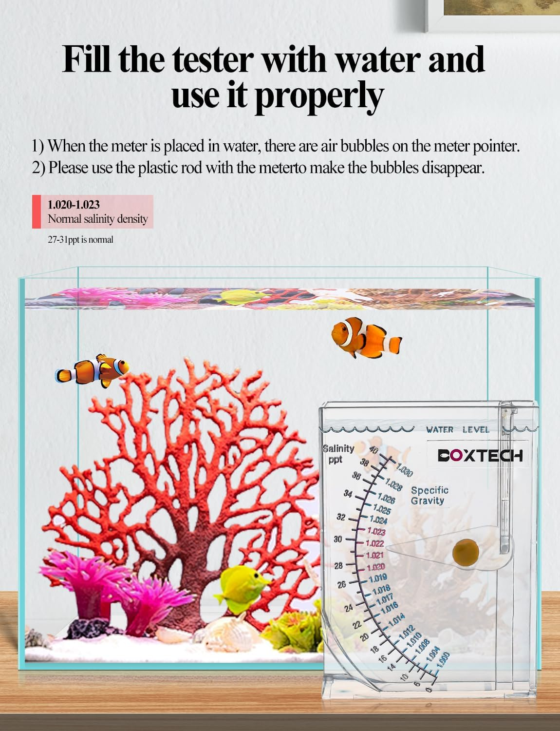 Boxtech Aquarium Marine Test, Sea Saltwater Hydrometer, Reef Ocean Hydrometer Salinity Meter for Pool Aquarium Water Salinity Specific Gravity Test image number 1