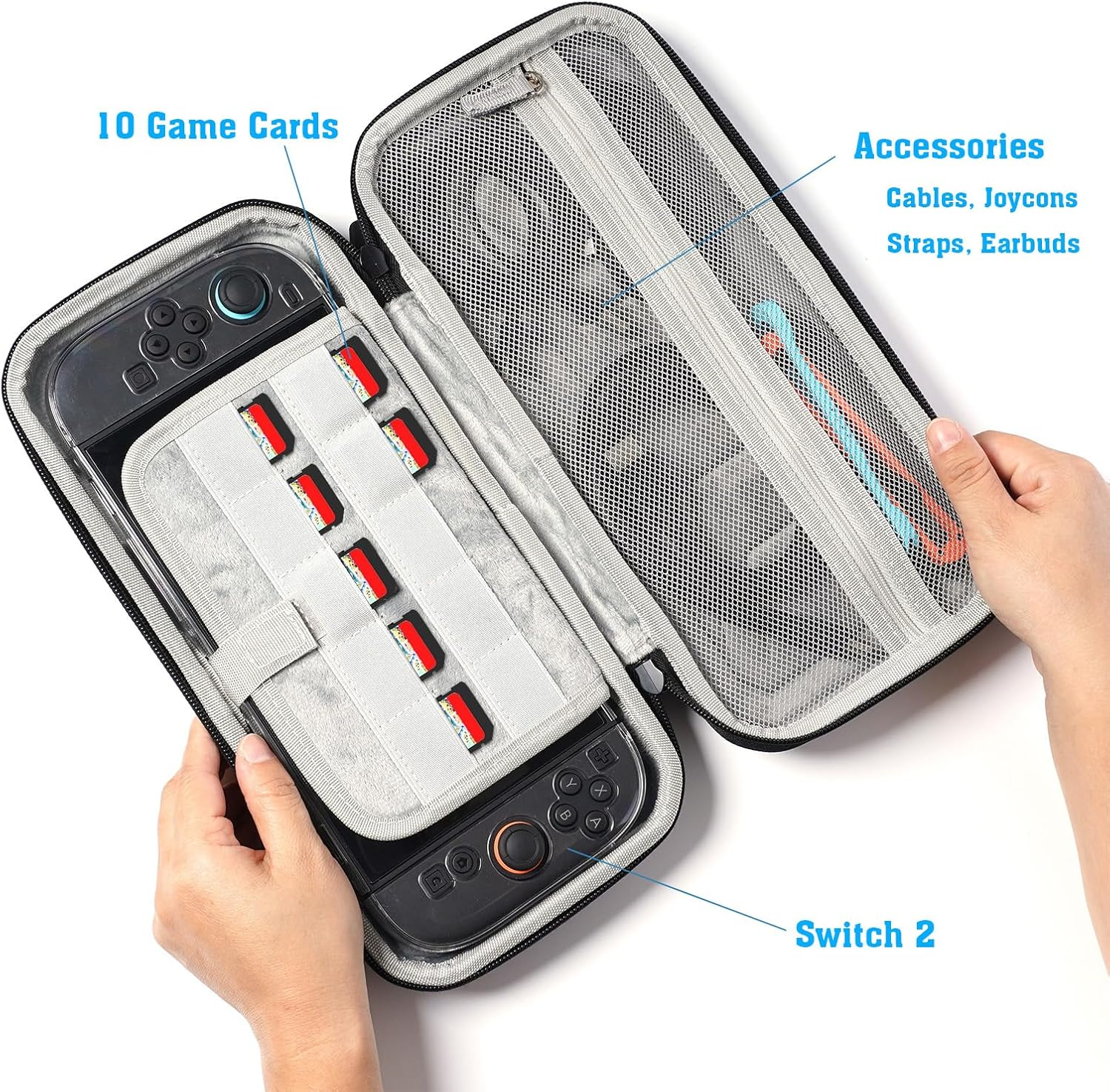 Protective Hard Travel Case for Nintendo Switch 2, Portable Storage Pouch with 10 Game Card Slots for 2025 NS2 Console and Accessories Carry Case (Black) image number 4