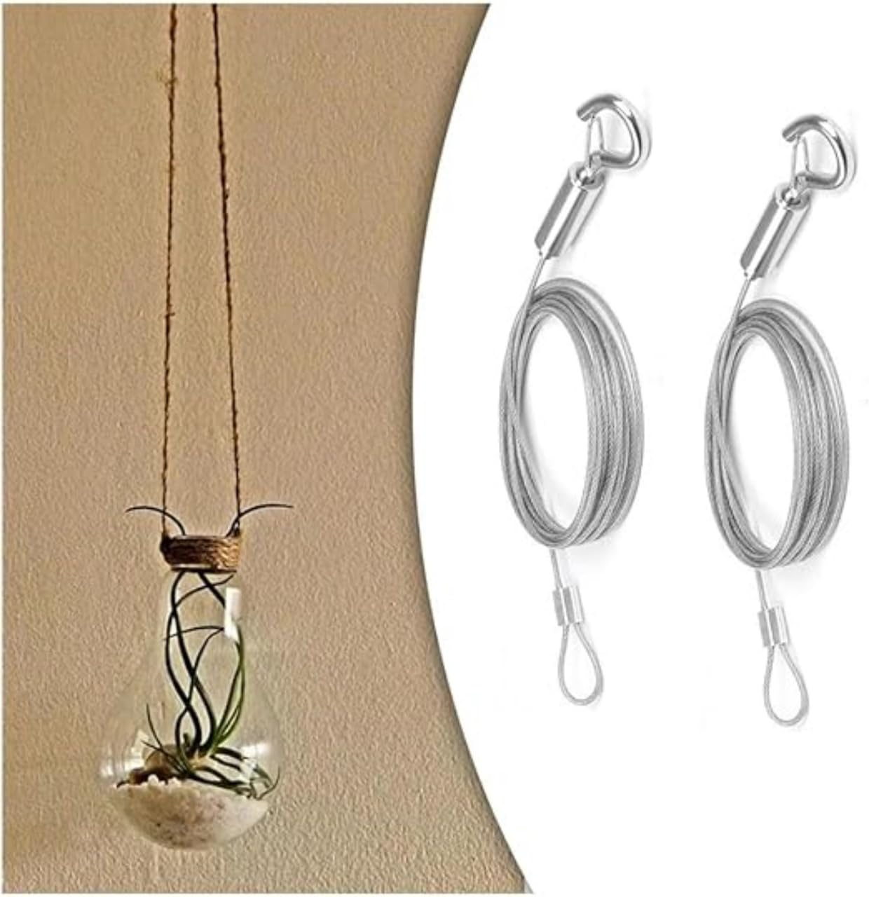 2Pcs Adjustable Picture Hanging Stainless Steel Wire with Loop and Hook,1.5 Mm X 2 M Heavy Duty Picture Hanging Wire Stainless Steel Heavy Duty Hanging Rope for Picture, Mirror Hanging Hardware image number 5