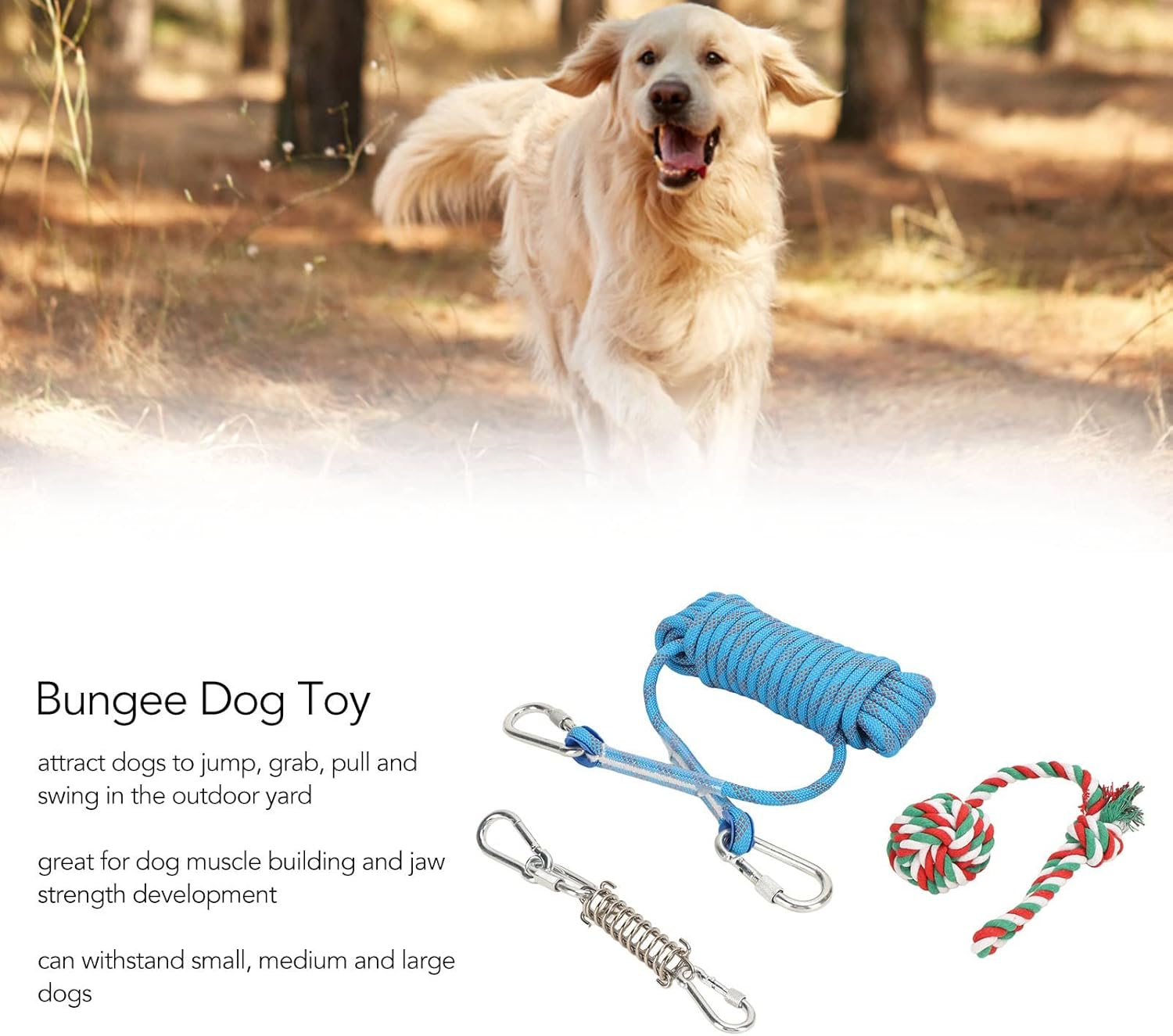 32.8Ft Spring Pole Dog Rope Toys, Stainless Steel Adjustable Height Heavy Duty Muscle Builder Interactive Tether Tug Toy, Bungee Dog Toy Outdoor Hanging Toys for Large Dogs image number 1