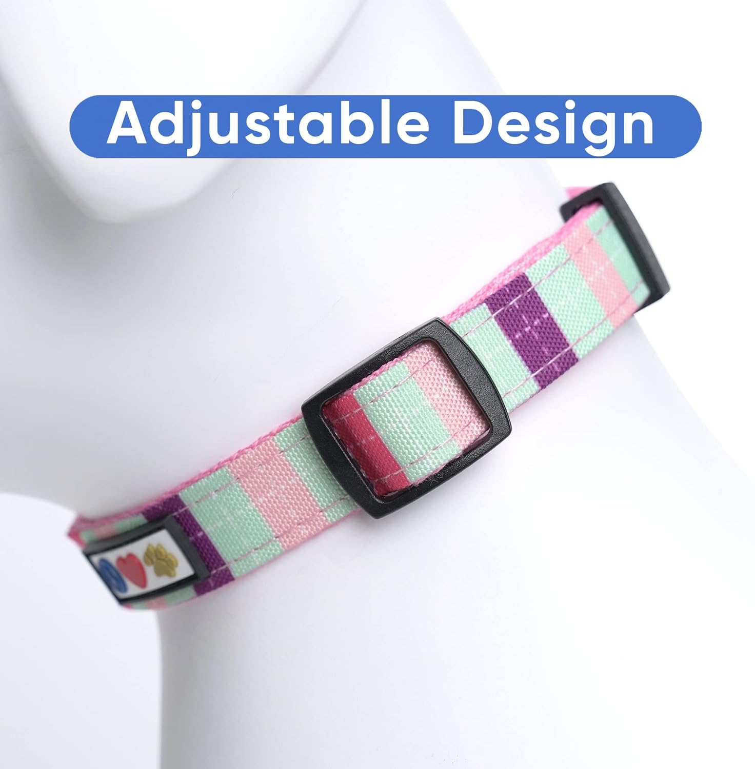 Pawtitas Pet Soft Adjustable Solid Color Nylon Puppy/Dog Collar Personalized Customizable Dog Collar Embroidered Customize W Pet Name & Phone Number X-Small Teal/Pink/Purple image number 3