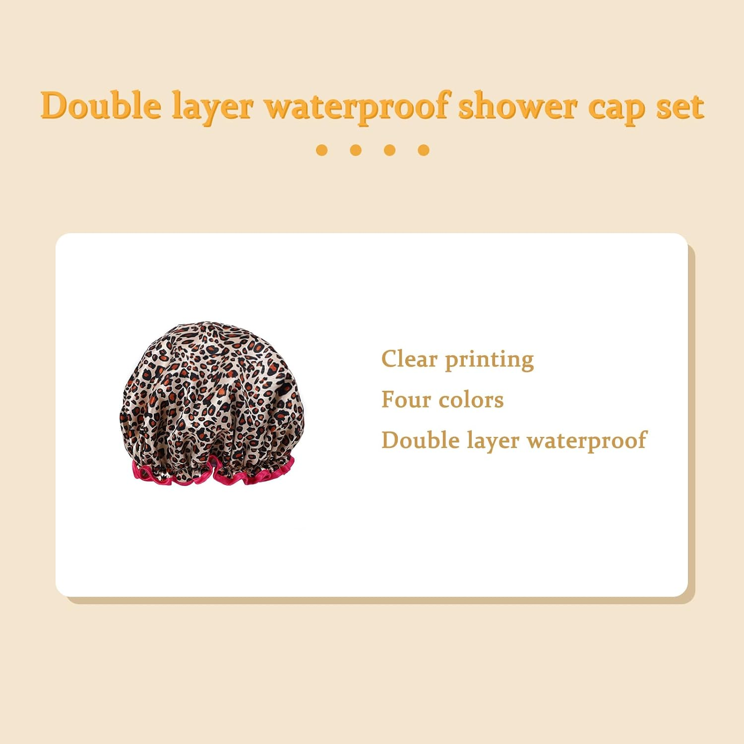 ADSEXY Double-Layer Shower Cap, Animal Print and Polka Dot Patterns, Waterproof, Set of 4 image number 6