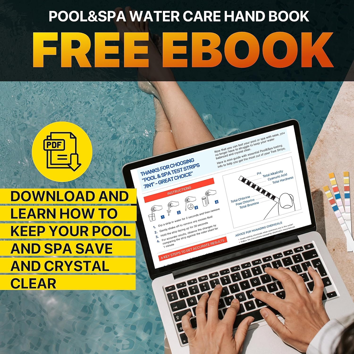 All-New 2024 Pool and Spa Test Strips 7 in 1 Quick Superaccurate Swimming 150 Pool Test Kit - Hot Tub Test Strips & Pool Water Testing Strips for Ph Chlorine Bromine Hardness Alkalinity Cyanuric Acid image number 2