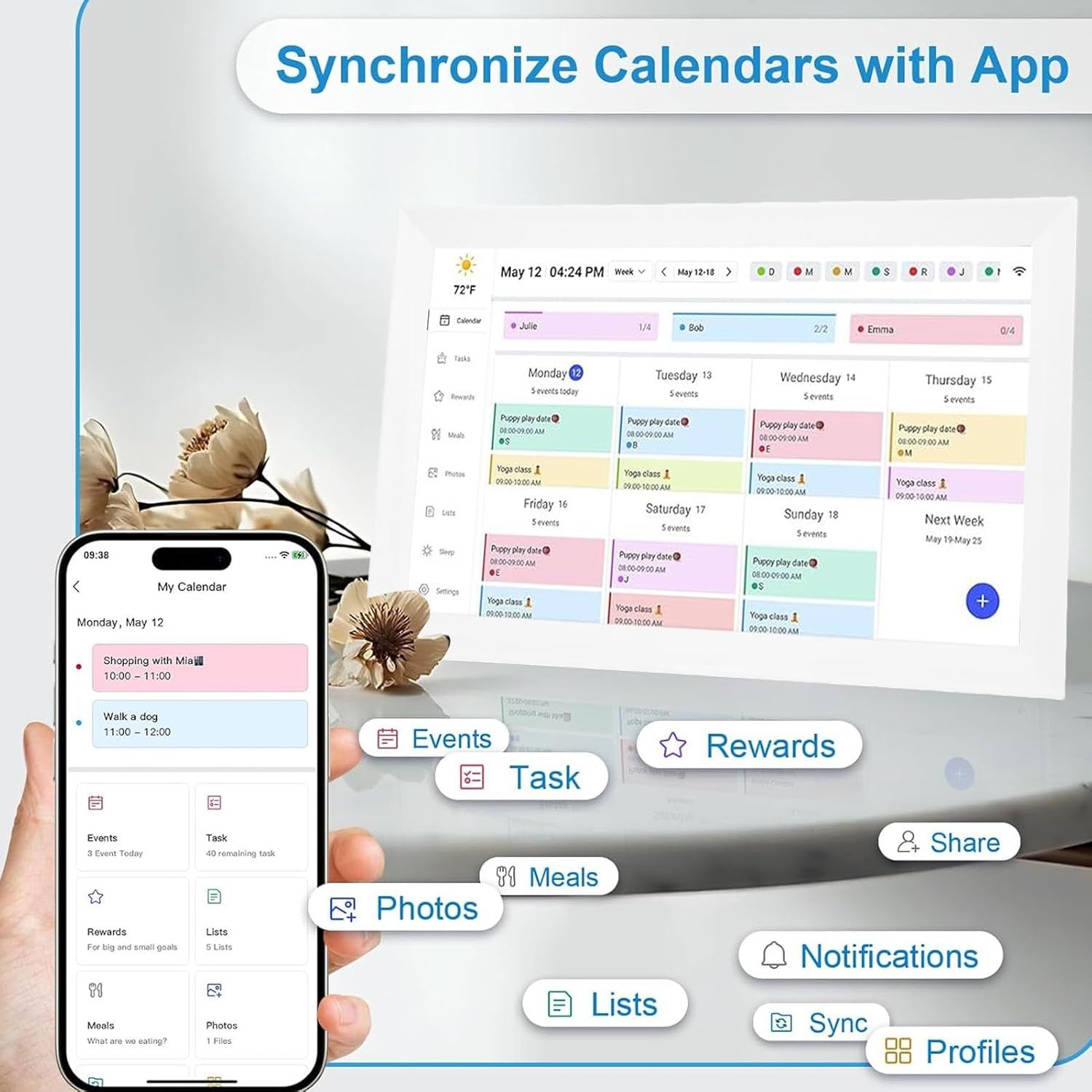 15.6 Inch Digital Calendar, Electronic Planner & Chore Chart, 1920 * 1080P Full HD Smart Touchscreen Interactive Display for Family Organizer Schedules, Desk & Wall Mount (AU) image number 4