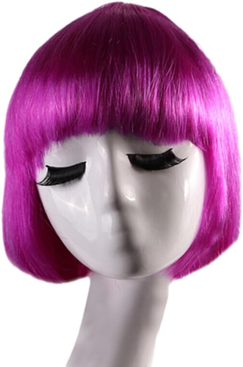 AIMALL Womens Short Straight BOB Sleek Hair with Bang Synthetic Cosplay Wig Wigs Party - Vibrant Synthetic Hair