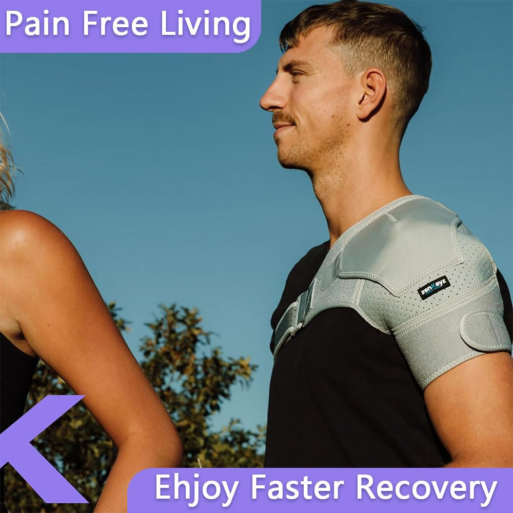 Shoulder Straps for Men and Women,Rotator Cuff Support for Shoulder Tears, Tendonitis, Bursitis and Dislocations - Compression Sleeve for Injury Pain Relief (Gray) image number 6