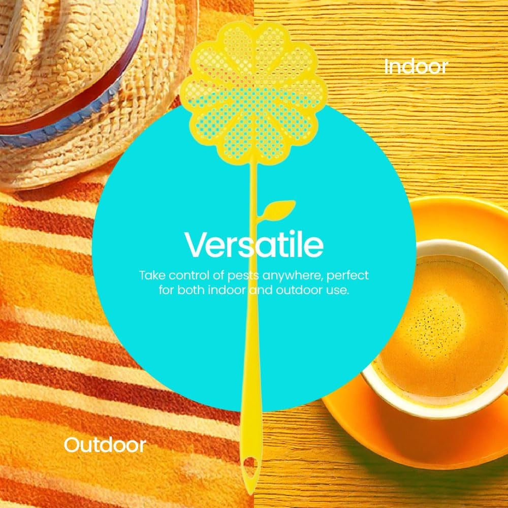 VIGAR Flower Power Fly Swatter Long, 3 Pack, 42Cm &ndash; Durable, Ergonomic Handle, Extended Reach for Indoor/Outdoor Fly Control &ndash; Blue, Pink, and Yellow image number 4