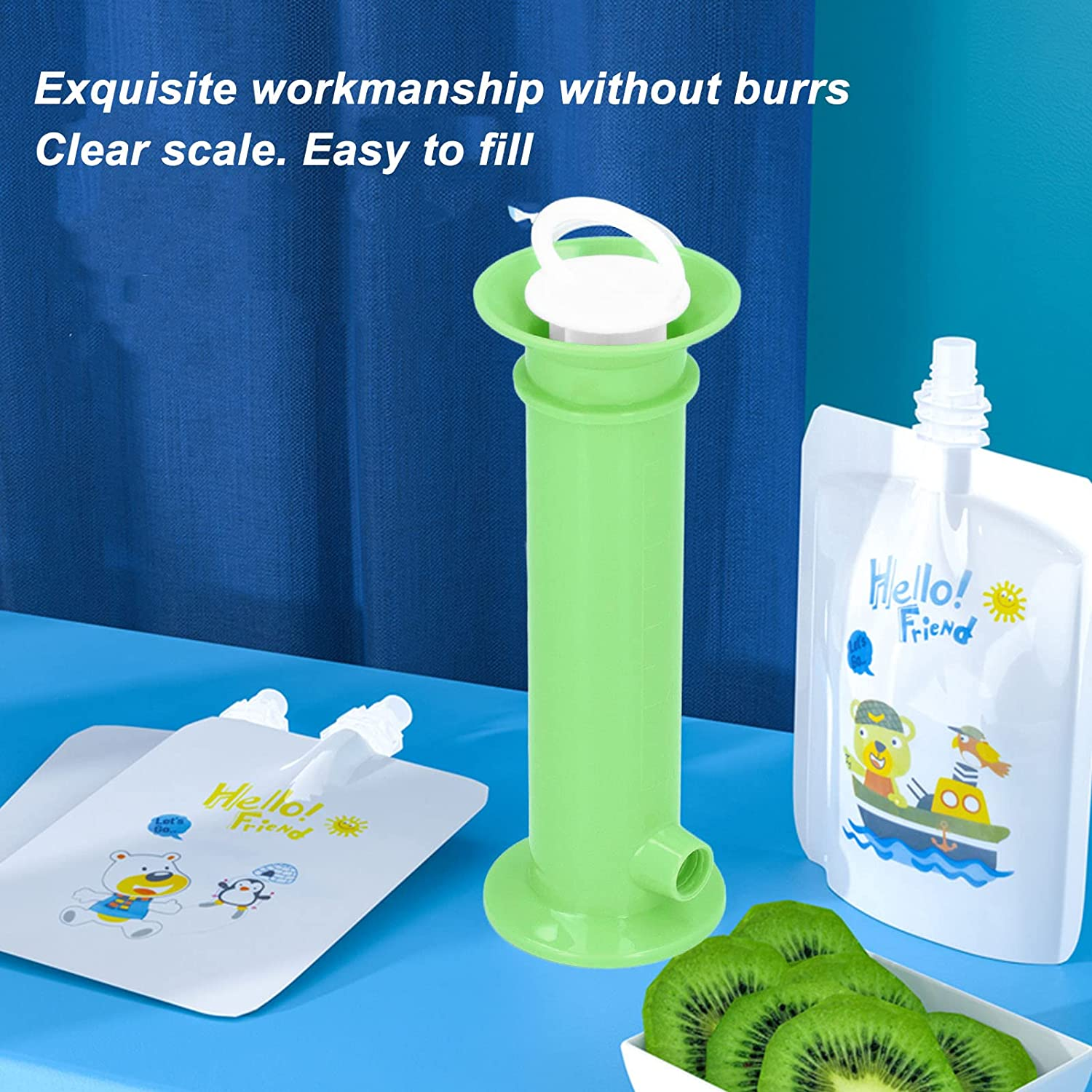 Fafeicy Baby Food Pouch, ABS Reusable Pure Color Pouches, Toddler Fruit Squeeze Puree Filler, with Leakage Proof Double Zipper(Green) image number 3