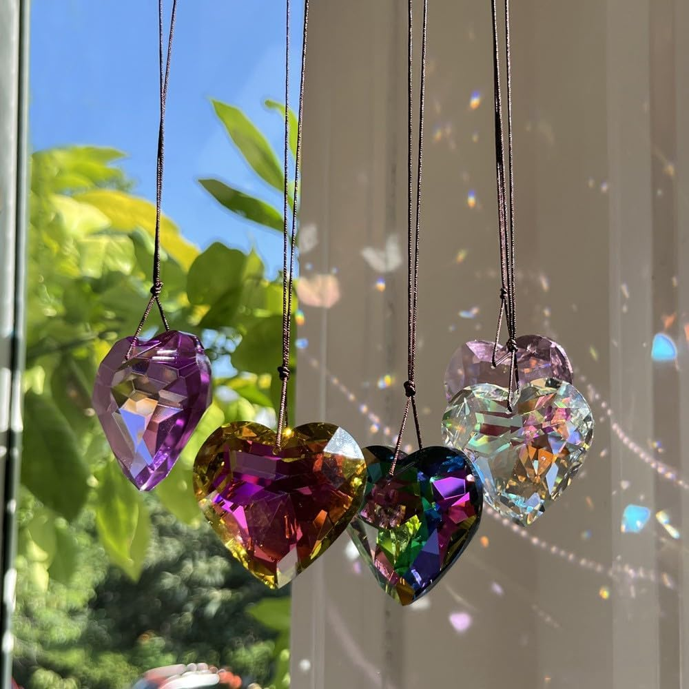 Colorful Heart Crystals Suncatcher Hanging Sun Catcher with Chain Pendant Ornament for Window Home Garden Christmas Day Party Wedding Decoration (Purple) image number 5