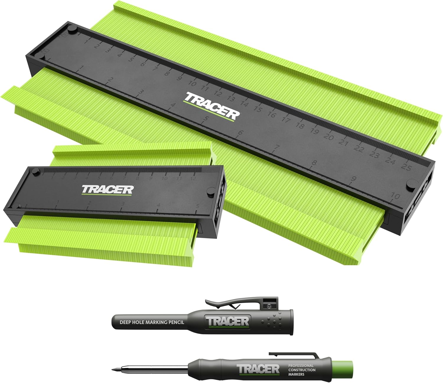 Tracer Contour Gauges and Deep Hole Construction Pencil Set. 130Mm (5&rdquo;) & 250Mm (10&rdquo;) Precise Profile Tools. 2 X Gauges and Carpenters Pencil Set image number 5