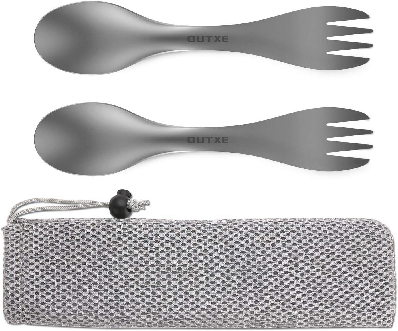 OUTXE Titanium 2 in 1 Fork and Spoon Combo 2-Pack Ultra Lightweight Camping Utensil, Eco-Friendly Spork for Backpacking, Hiking, Outdoors image number 4