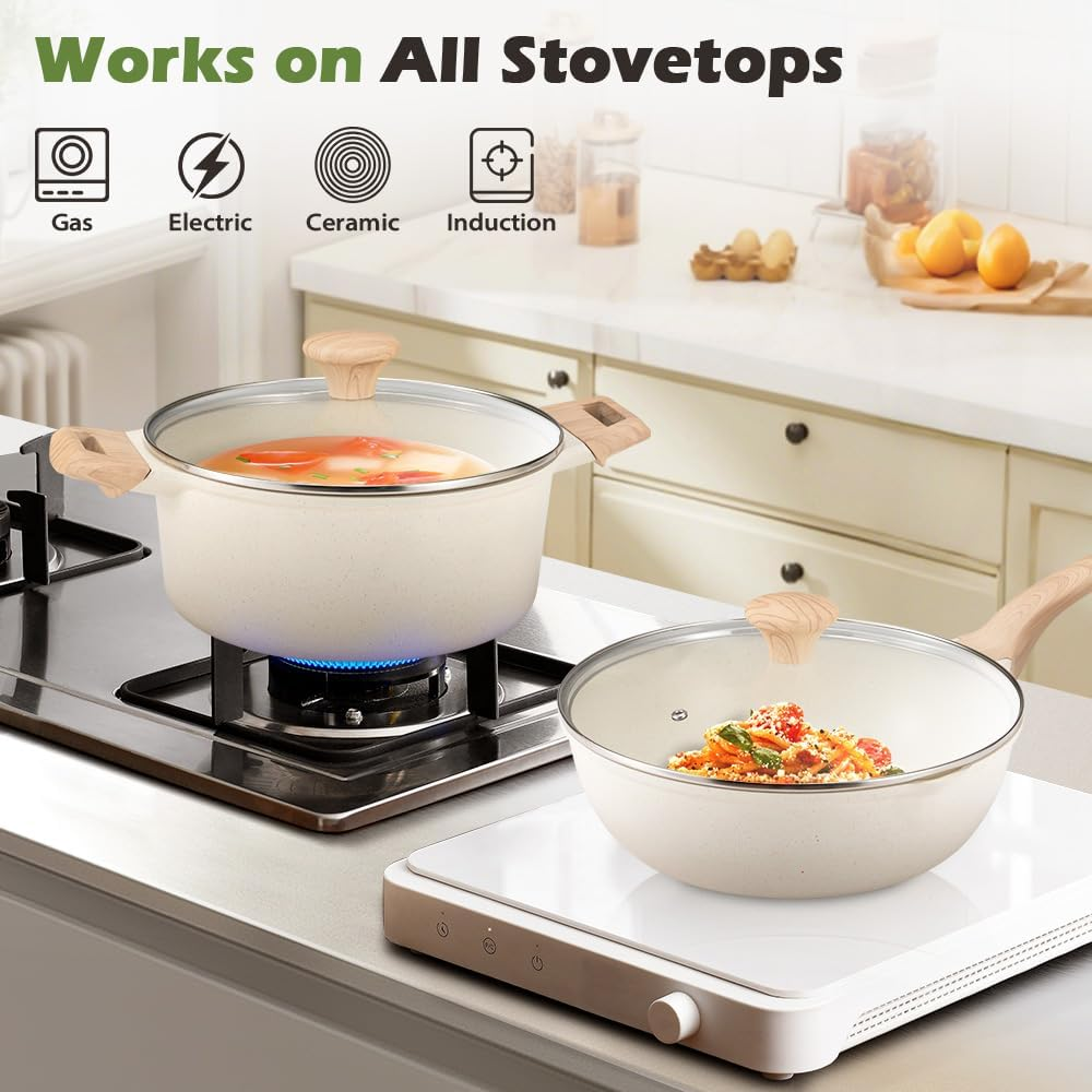 ZUNI 13Pcs Ceramic Cookware Sets, Nonstick Pots and Pans Set, Non-Toxic Kitchen Cooking Set with Frypan, Saucepan, Stockpot, Spatula & Spoon Tools and Pot Protectors, PFOA PFOS Free image number 6