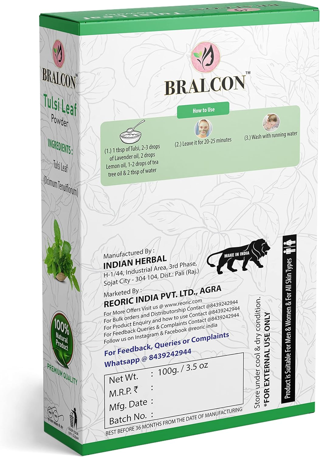 Organic Amla, Tulsi Leaf, Mulethi Powder Combo-300G(100G X 3 Pack)|Amla Powder, Tulsi Powder, Mulethi Powder for Face, Skin Whitening & Hair Growth|Liquorice Powder for Hair & Skin Care image number 3