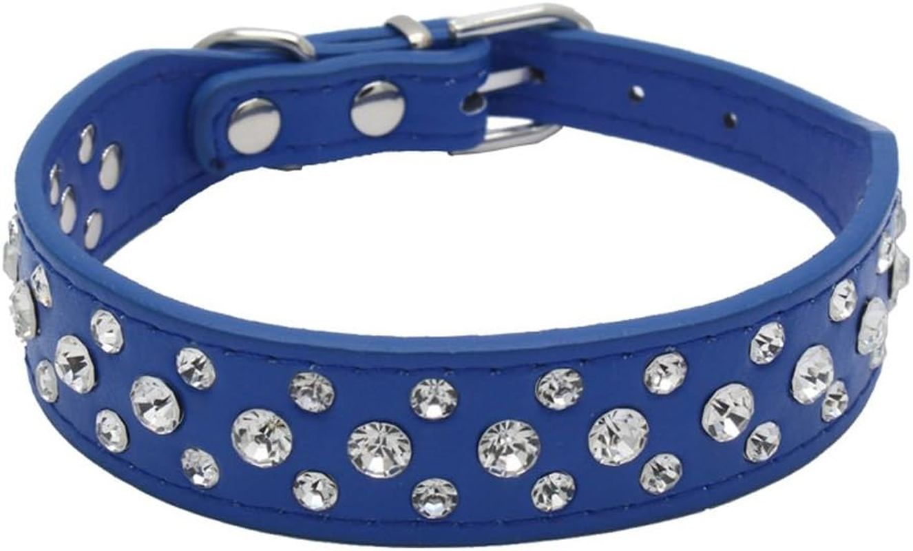 Dogs Kingdom 12"-20" Length Personalized Rhinestone Leather Bling Crystal Pet Dog Cat Collars for Small Medium Breeds Dark Blue S