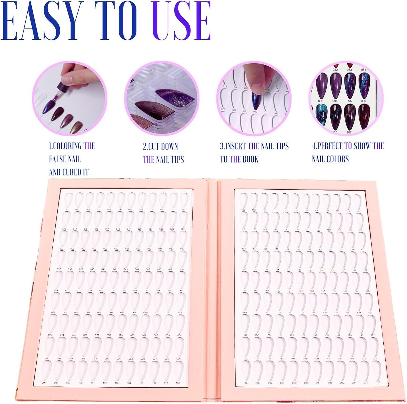 Acycoin2A 216 Nail Color Book with 240 Nail Tips and Nail Polish Gel Color Number Lable (B) image number 3