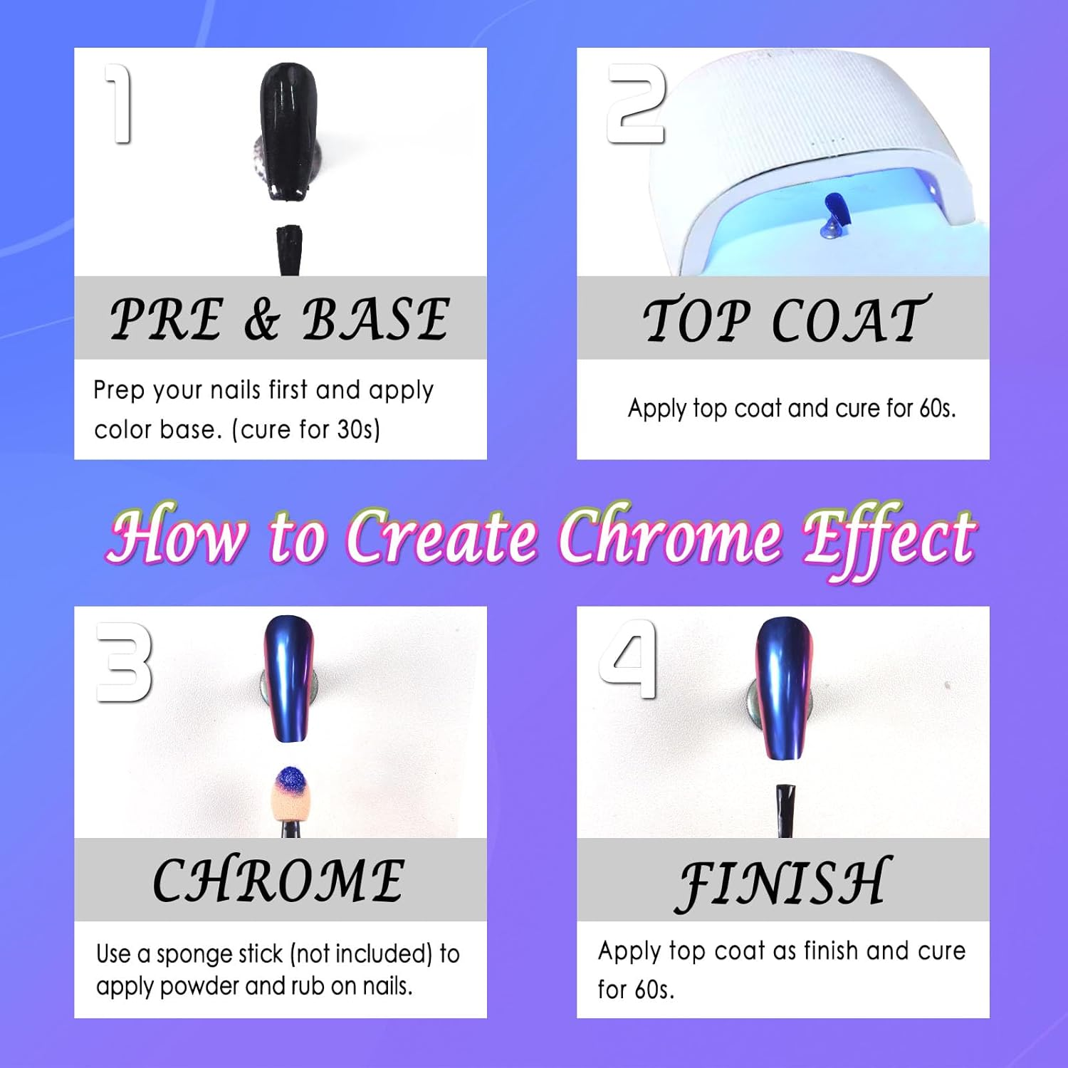 Cat'S Eye Chrome Nail, Chameleon Magnetic, 9D Cat'S Eye Mirror Effect Pigment, Magic Galaxy Holographic Effect Glitter (Including Magnetic Stick, Suitable for Velvet Nail Art (Blueish Purple) image number 5