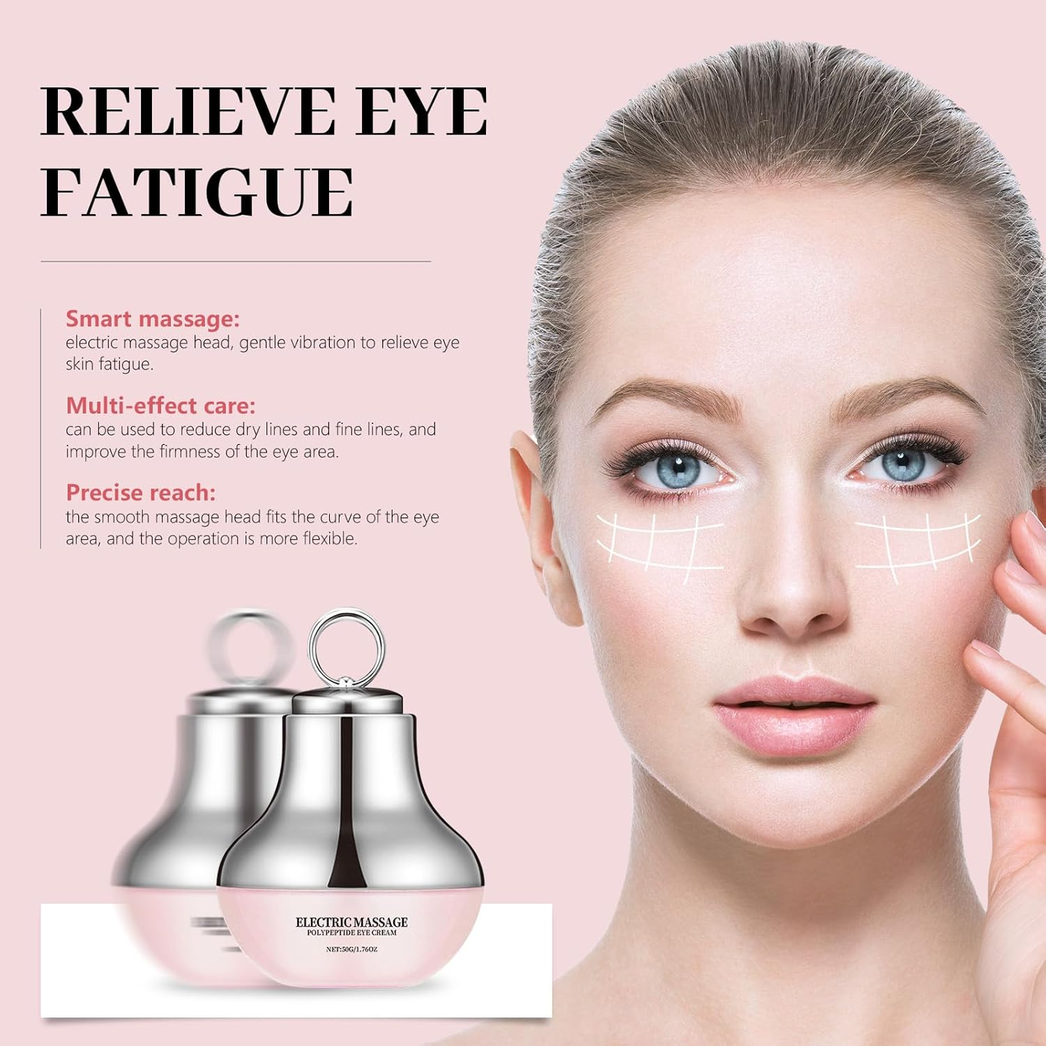 Electric Massage Eye Cream for Dark Circle,Tired Eye Refreshment with Gentle Vibration,Firm and Smooth of Fine Lines, for Anti-Wrinkle, Firming, Moisturizing