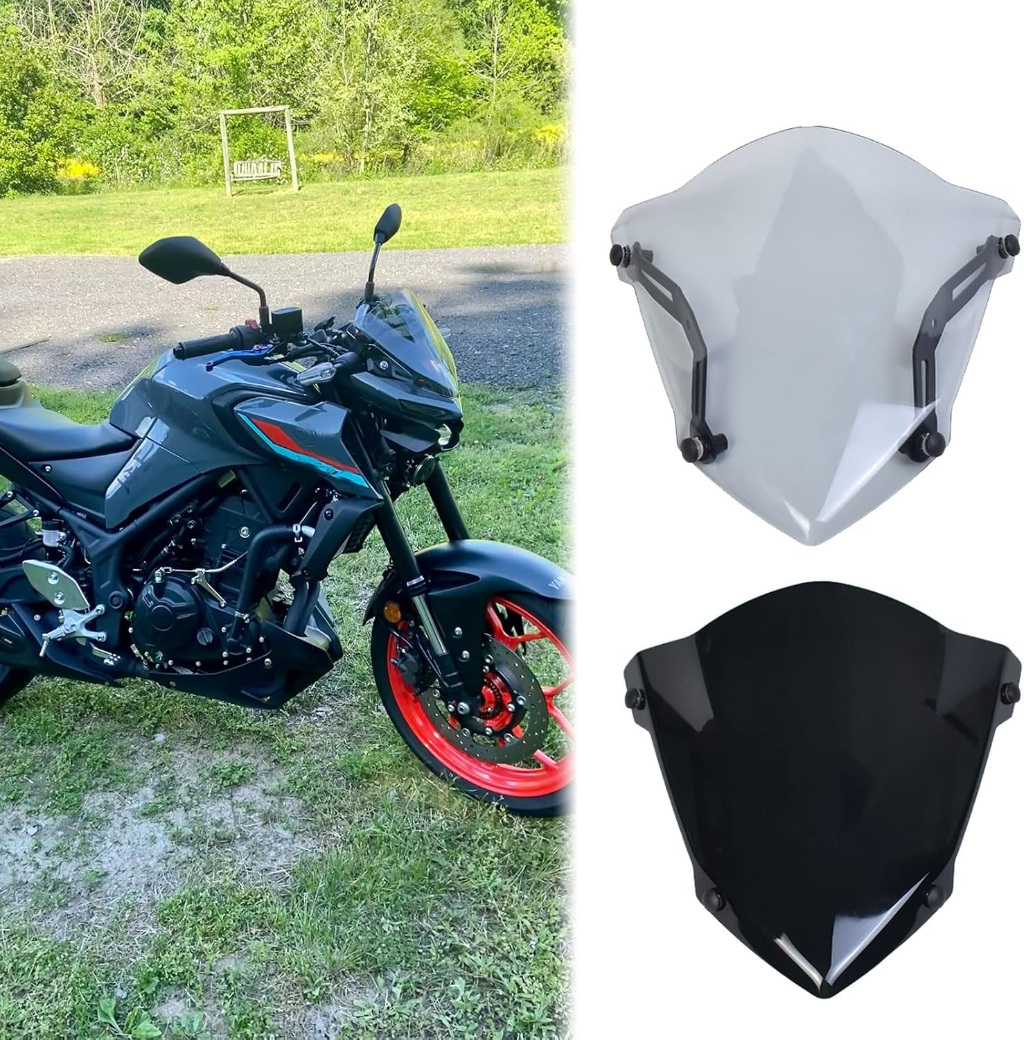 Motorcycle Front Touring Fairing Windscreen Windshield Wind Deflector Cover Compatible with YA-MA-HA MT-03 MT03 MT 03 MT25 MT 25 MT-25 2020 2021 2022 2023 (Smoke) (MD-257-JP)