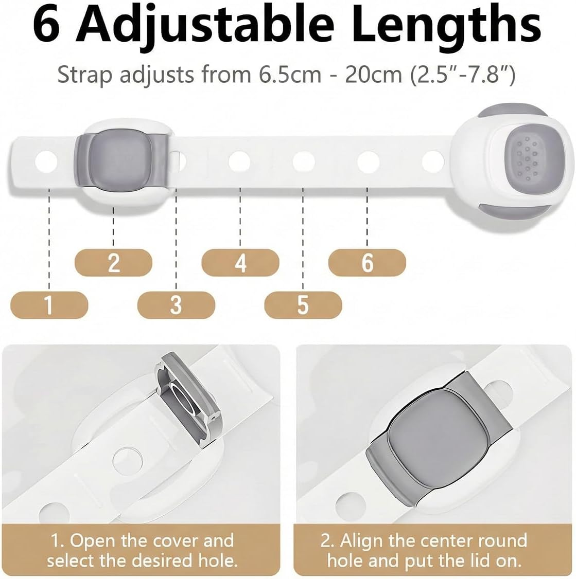 Baby Proof Toilet Lock (2-Pack) - Child Safety Cabinet Locks for Toilet Seat, Drawers, Fridge, Doors | Easy Install with Strong 3M Adhesive | Non-Toxic & Adjustable Strap for Toddler & Pet Safety image number 4